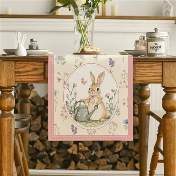 Bunny Rabbit Kettle Floral Flower Easter Table Runner,Seasonal - Picture 2 of 7